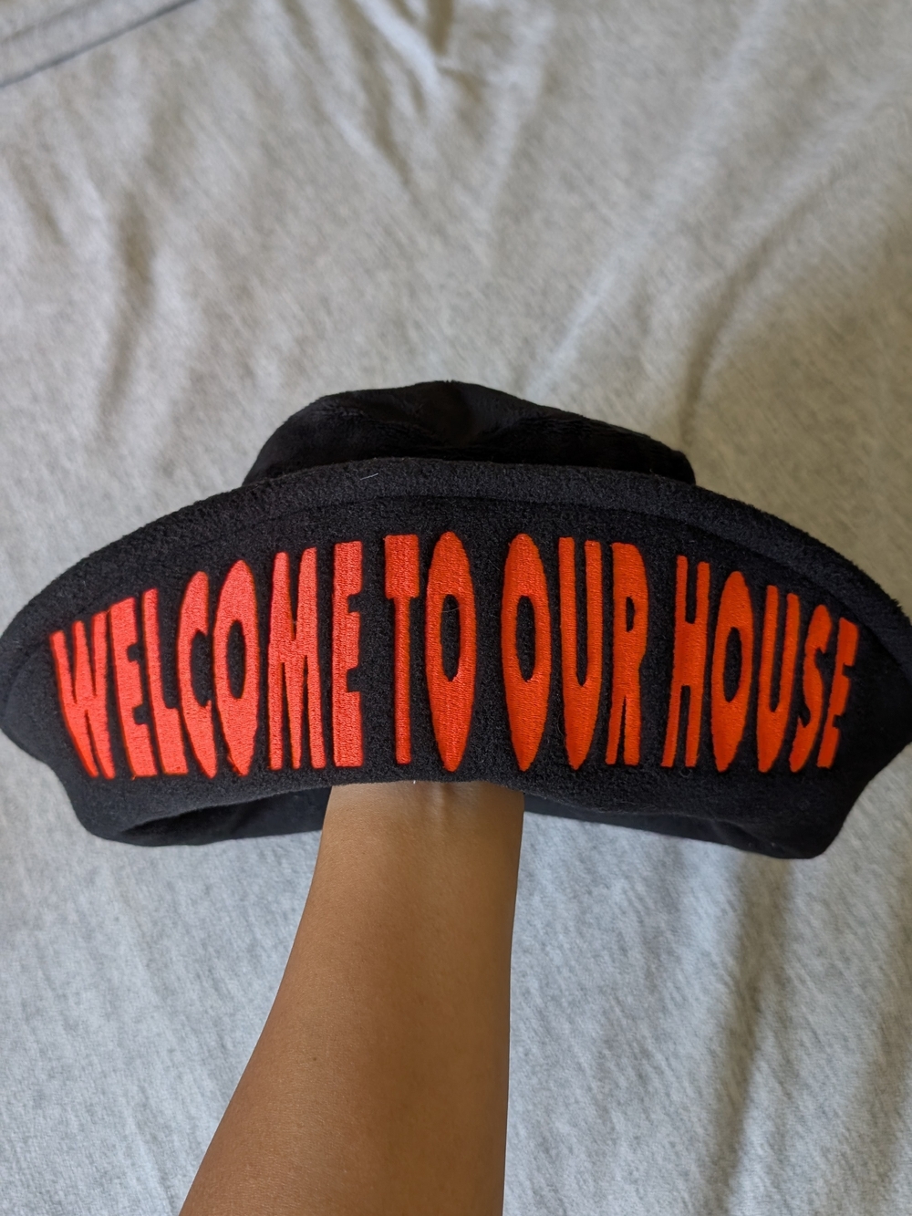 Black Bucket Hat with Red 'WELCOME TO OUR HOUSE' Embroidery INSOMNIAC BRAND